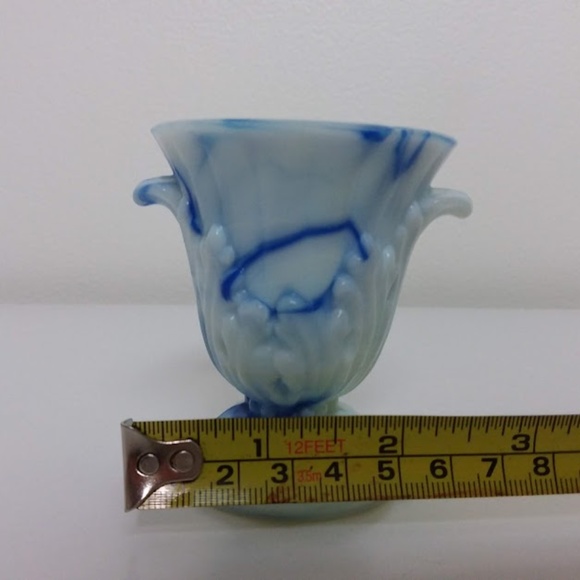 VINTAGE Argo Blue Agate Slag Glass urn vase Footed Marbled Depression Made USA - Picture 9 of 9